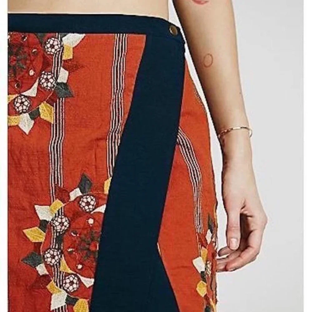 NWOT Free People Songbird Embroidered Cotton Wrap Skirt